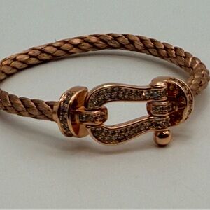 Fred Rose Gold Rope Bracelet | Pave Charm Interchangeable | size 17